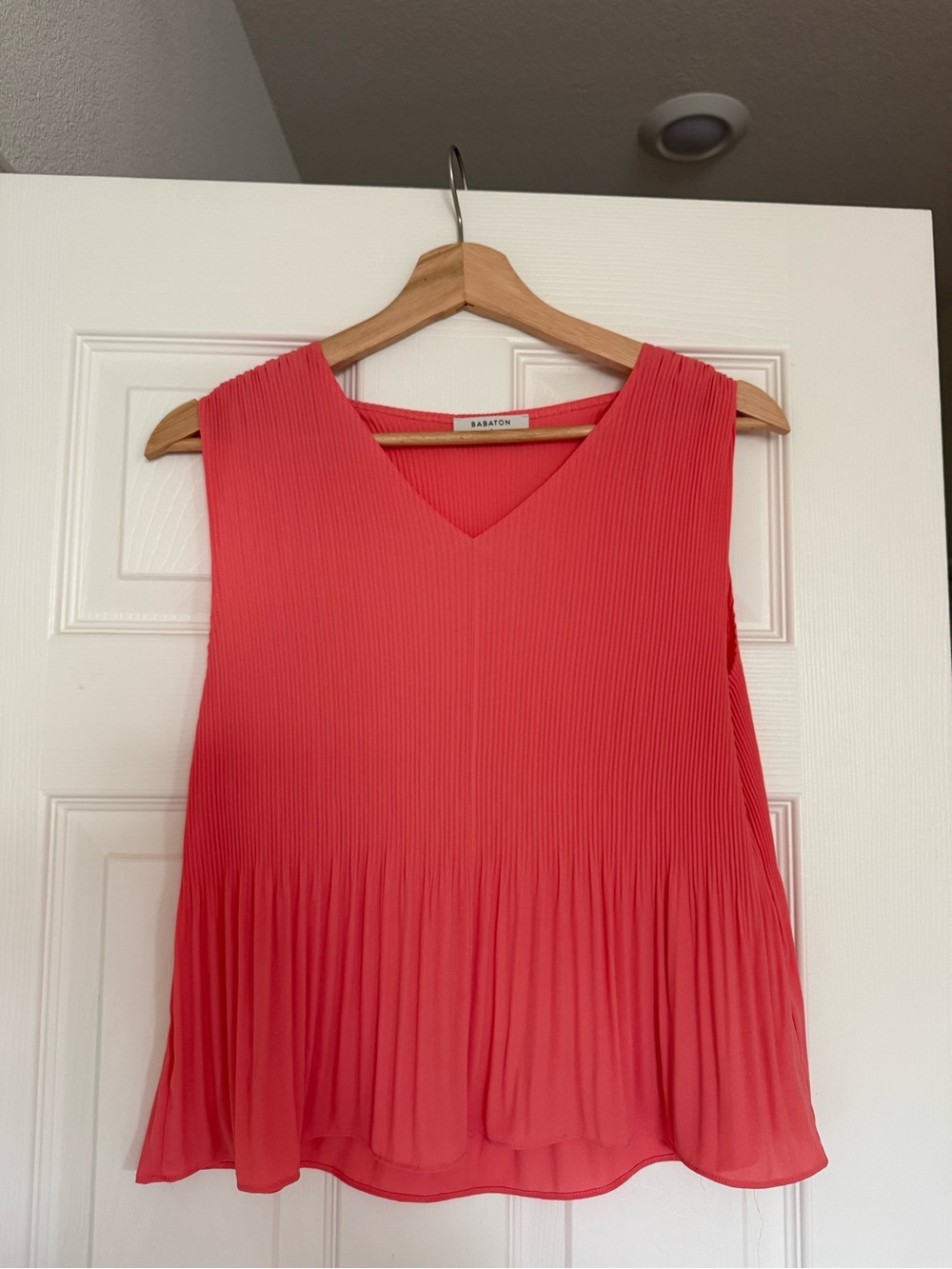 Babaton Coral Pleated V-Neck Sleeveless Dress